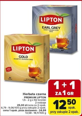 Herbata czarna PREMIUM LIPTON Gold, Earl Grey 1,5 - 2 g x 92 torebki 2 rodzaje promocja w Carrefour