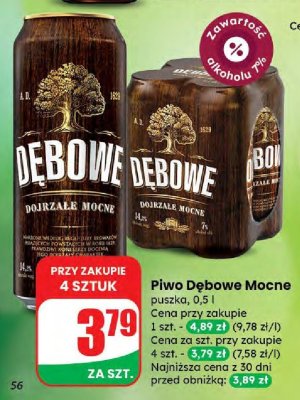 Piwo Dębowe Mocne puszka promocja w Dino