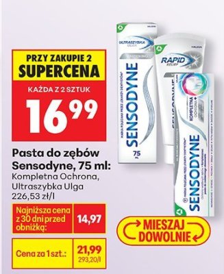 Pasta do zębów Sensodyne, 75 ml: Kompletna Ochrona, Ultraszybka Ulga promocja w Biedronka