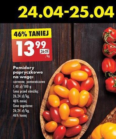 Pomidory papryczkowe pomarańczowe promocja w Biedronka
