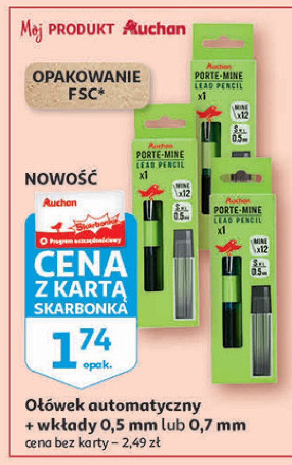 Ołówek automatyczny + grafity 0.5 mm Auchan promocja