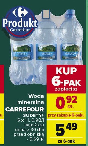 Woda niegazowana Carrefour sudety+ promocja w Carrefour Market