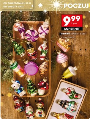 Bombki szklane 3 szt. różne kształty promocja w Biedronka