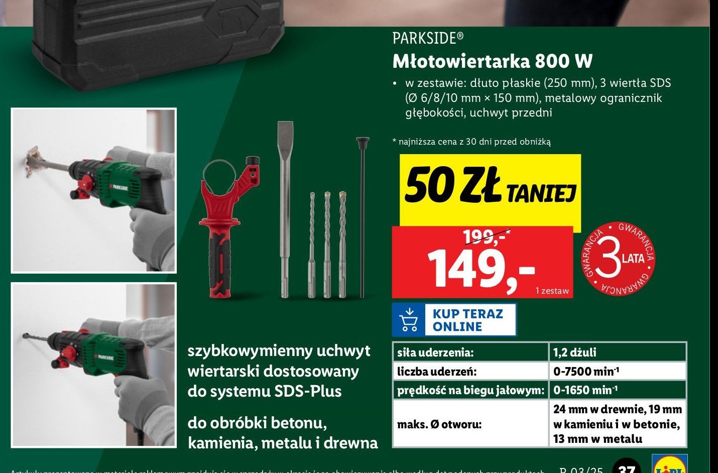 Młotowiertarka 800w Parkside promocja w Lidl