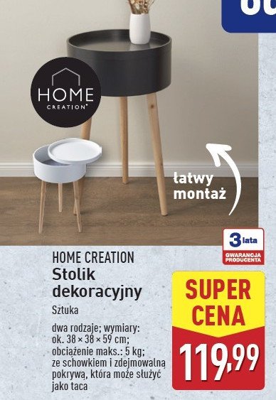 Stolik dekoracyjny 38 x 38 x 59 cm Home creation promocja w Aldi