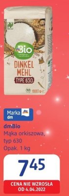 DmBio Mąka orkiszowa, typ 630 Opak. 1 kg promocja w Drogerie DM