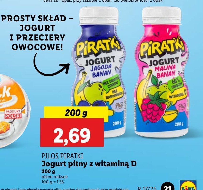 Jogurt malina- banan Pilos piratki promocja