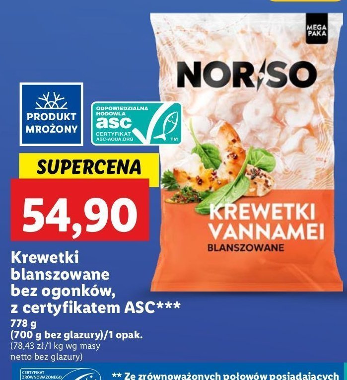 Krewetki vannamei blanszowane Norso promocja w Lidl