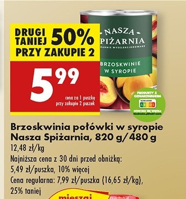 Brzoskwinie w syropie Nasza spiżarnia promocja w Biedronka