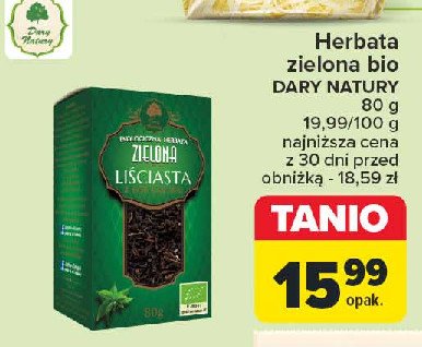 Ekologiczna herbata zielona liściasta Dary natury promocja w Carrefour