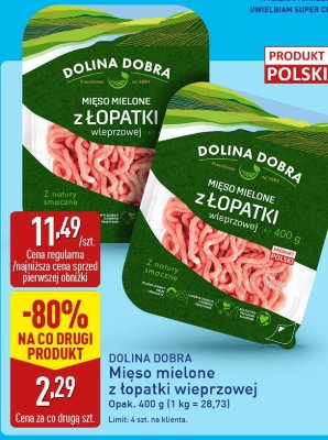 Mięso mielone z łopatki wieprzowej Dolina Dobra promocja w Aldi