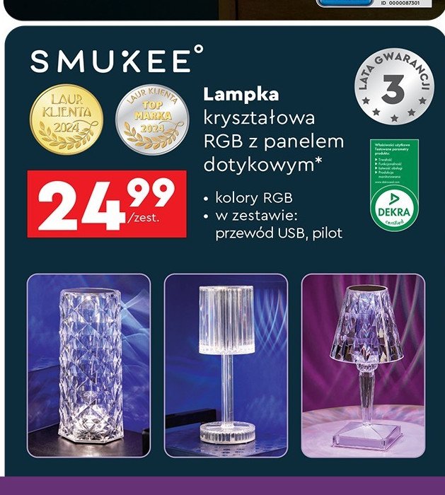 Lampa kryształowa z pilotem Smukee promocja w Biedronka