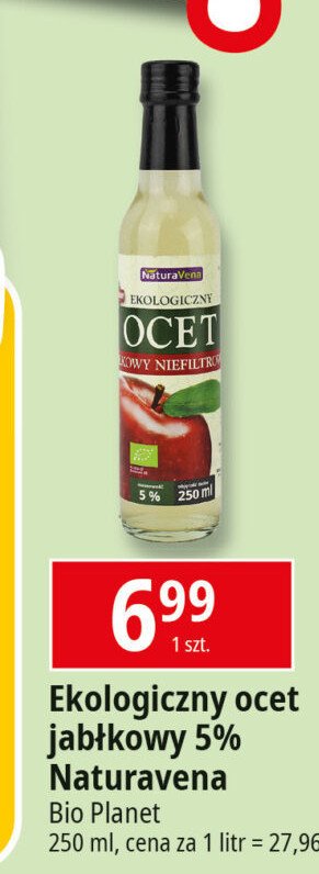 Ocet jabłkowy ekologiczny 5% Naturavena promocja w Leclerc