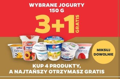 Wybrane jogurty 3+1 gratis promocja w Netto