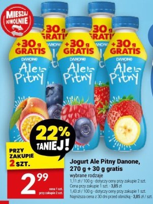 Jogurt Ale Pitny Danone, 270 g + 30 g gratis różne smaki promocja w Twój Market