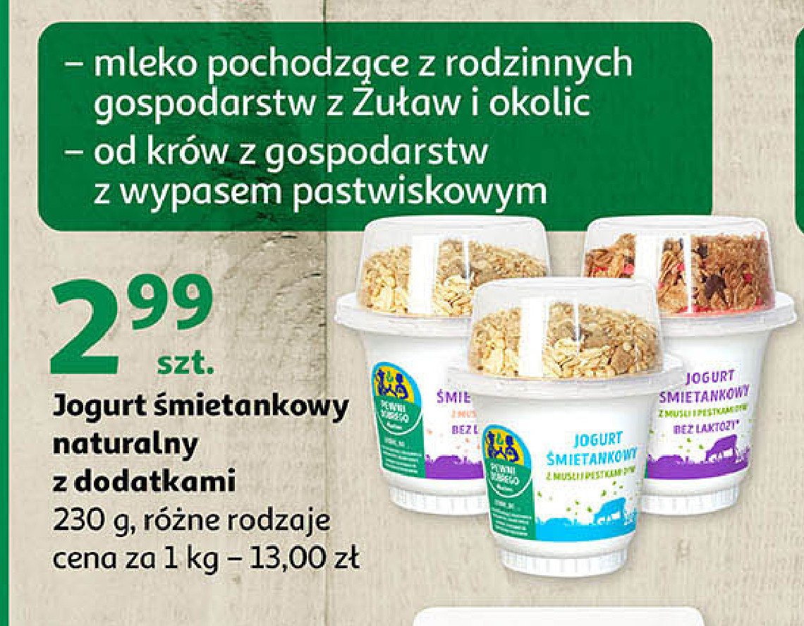 Jogurt śmietankowy bez laktozy z musli Auchan pewni dobrego promocja