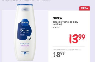 Żel pod prysznic Nivea Derma Control do skóry wrażliwej promocja w Rossmann