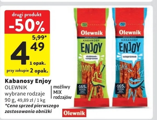 Kabanosy drobiowo-wieprzowe Olewnik enjoy! promocja