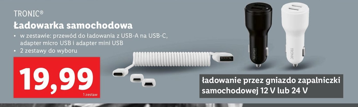 Ładowarka samochodowa usb Tronic promocja