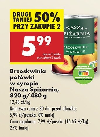 Brzoskwinie w syropie Nasza spiżarnia promocja w Biedronka