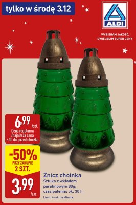 Znicz choinka sztuka z wkładem parafinowym  promocja w Aldi