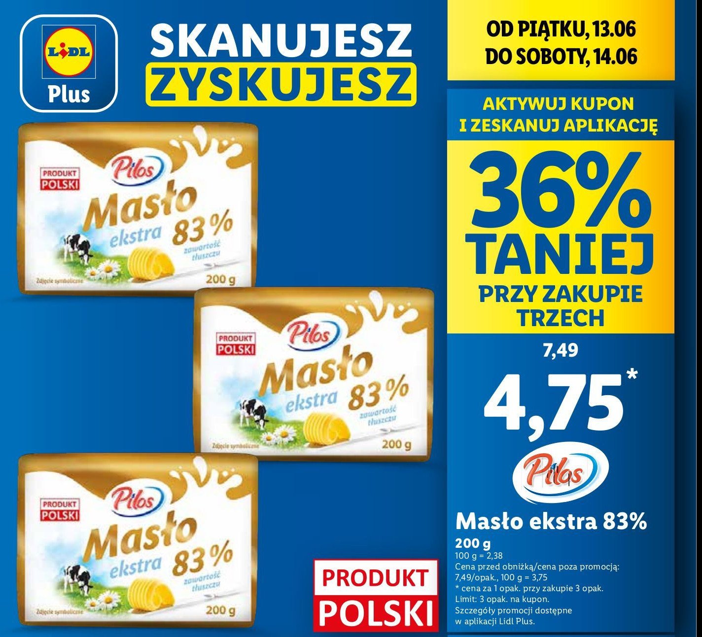 Masło ekstra 83 % Pilos promocja