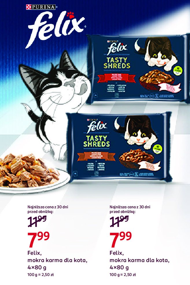 Karma dla kota wiejskie smaki z kaczką i indykiem w sosie Purina felix tasty shreds promocja w Rossmann