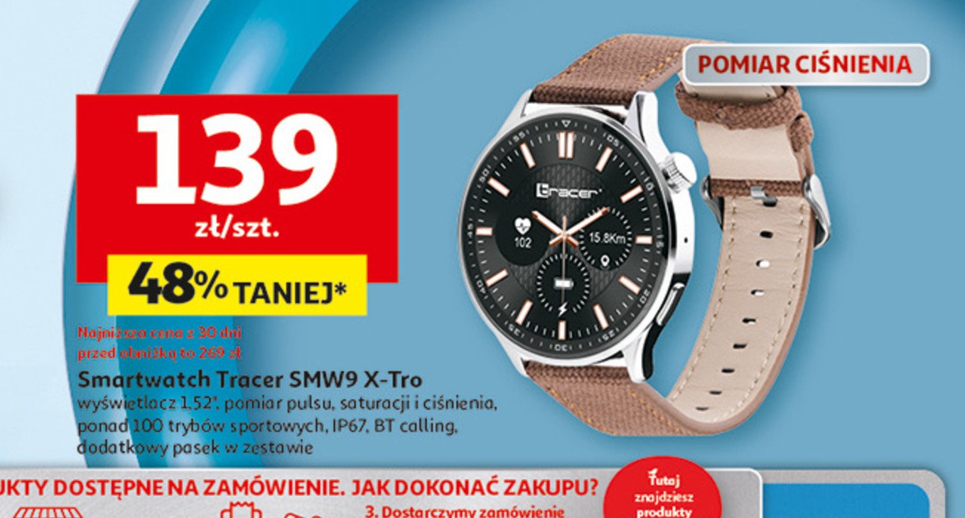 Smartwatch smw9 x-tro 1.52 Tracer promocja w Auchan