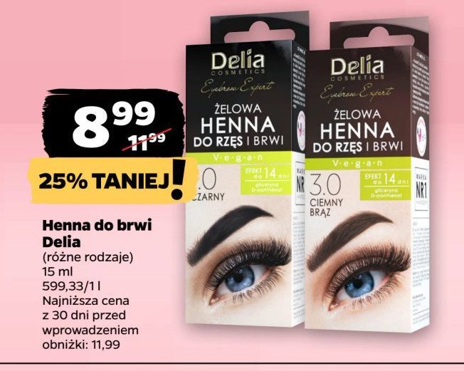 Henna 3.0 ciemny brąz Delia henna do brwi promocja w Netto