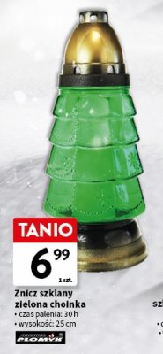 Znicz szklany zielona choinka promocja w Intermarche
