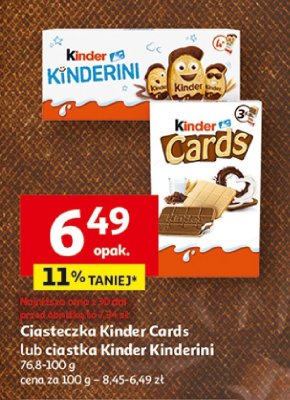 Ciasteczka Kinder Cards lub ciastka Kinderini, 76,8-100 g promocja w Auchan