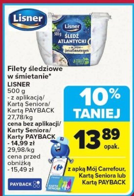 Filety śledziowe w śmietanie Lisner promocja w Carrefour Market