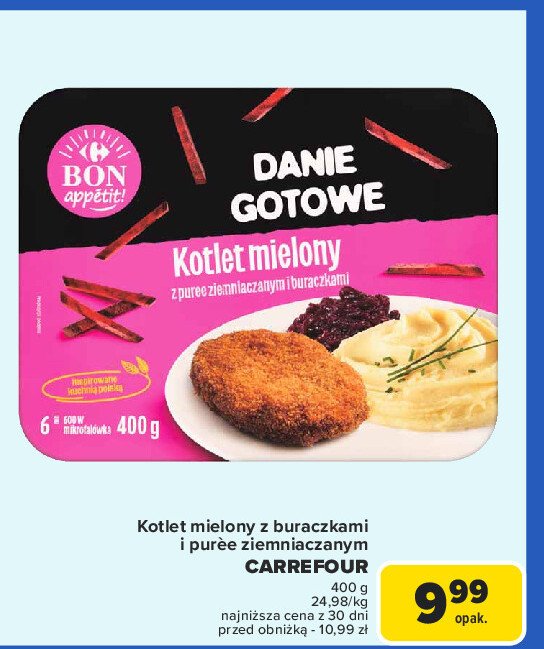 Kotlet mielony z puree ziemniaczanym i buraczkami Carrefour bon appetit! promocja w Carrefour Market