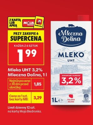 Mleko UHT 3,2% Mleczna Dolina 1l promocja w Biedronka