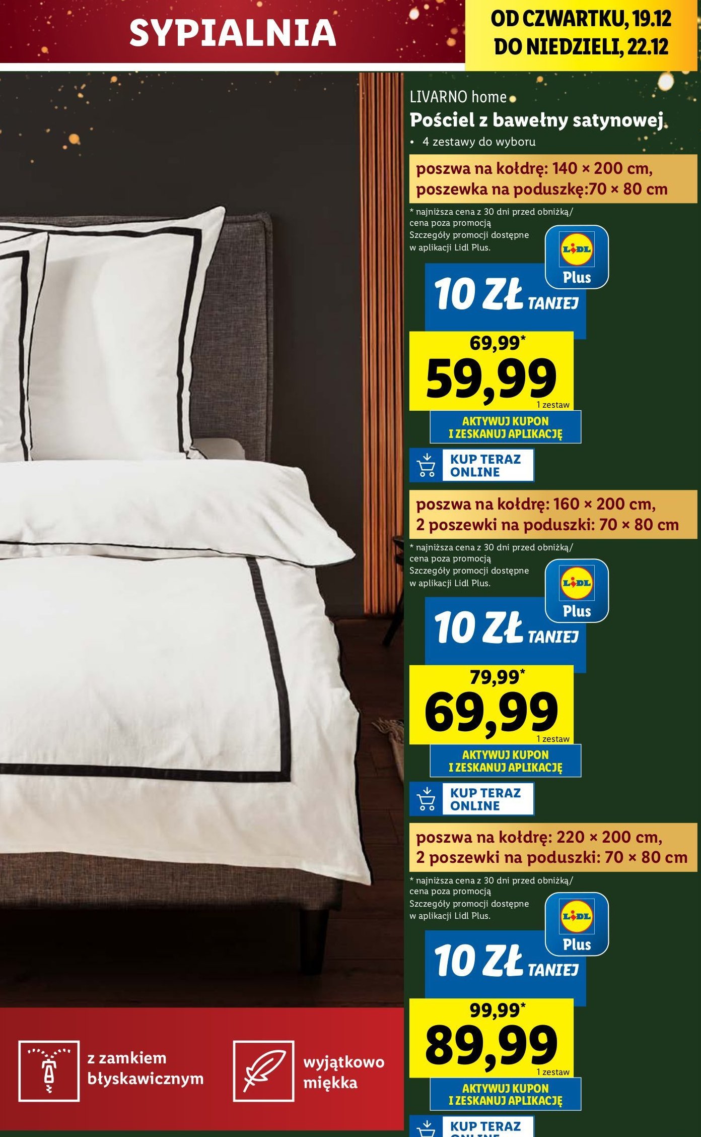 Komplet pościeli z bawełny satynowej 160 x 200 cm + 2 x 70 x 80 cm promocja w Lidl