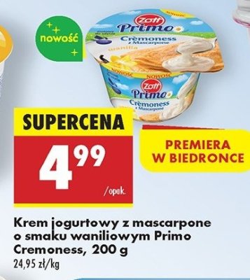 Krem jogurtowy z mascarpone o smaku waniliowym Zott primo promocja