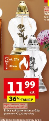 Znicz szklany serce z różą różne kolory Auchan promocja