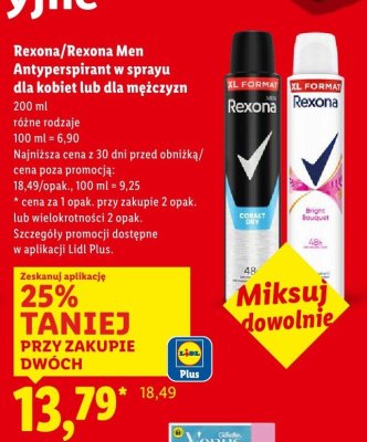 Antyperspirant w sprayu dla kobiet lub dla mężczyzn Rexona/Rexona Men promocja w Lidl