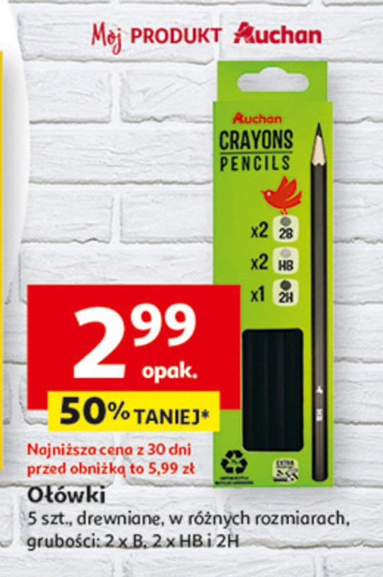 Ołówki 2 x hb + 2 x b + 2h Auchan promocja