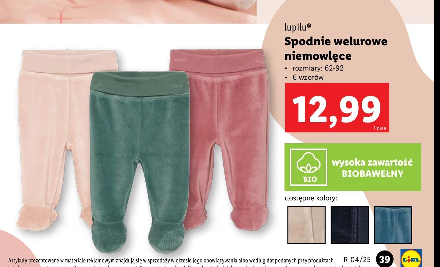 Spodnie niemowlęce 62-92 cm Lupilu promocja w Lidl