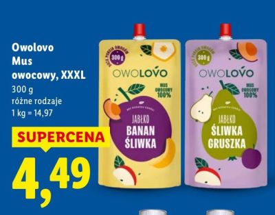 Mus owocowy Owolovo Mus owocowy XXXL jabłko banan promocja w Lidl