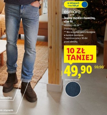 Jeansy męskie z bawełną, slim fit promocja w Lidl