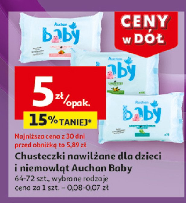 Chusteczki nawilżane aloe vera Auchan baby promocja w Auchan