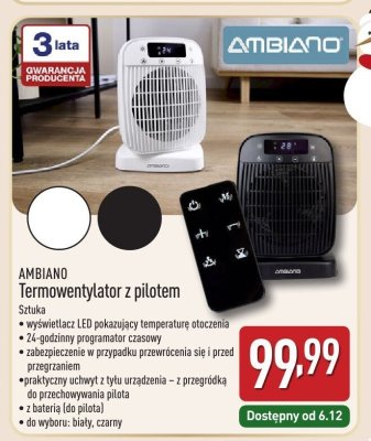Termowentylator z pilotem AMBIANO promocja w Aldi