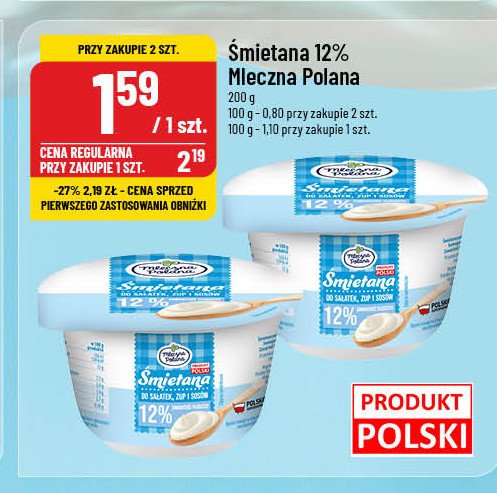 Śmietana 12 % Mleczna polana promocja w POLOmarket