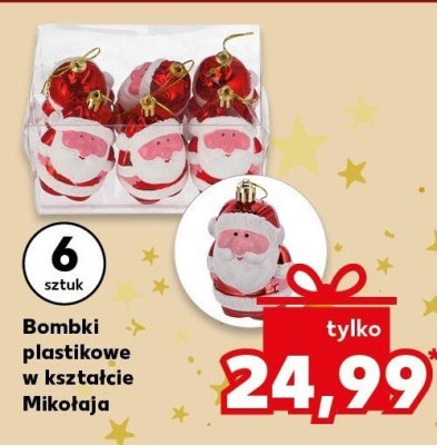 Bombki plastikowe w kształcie Mikołaja 6 sztuk promocja w Kaufland