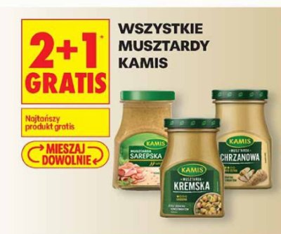 Wszystkie musztardy Kamis 2+1 GRATIS promocja w Biedronka