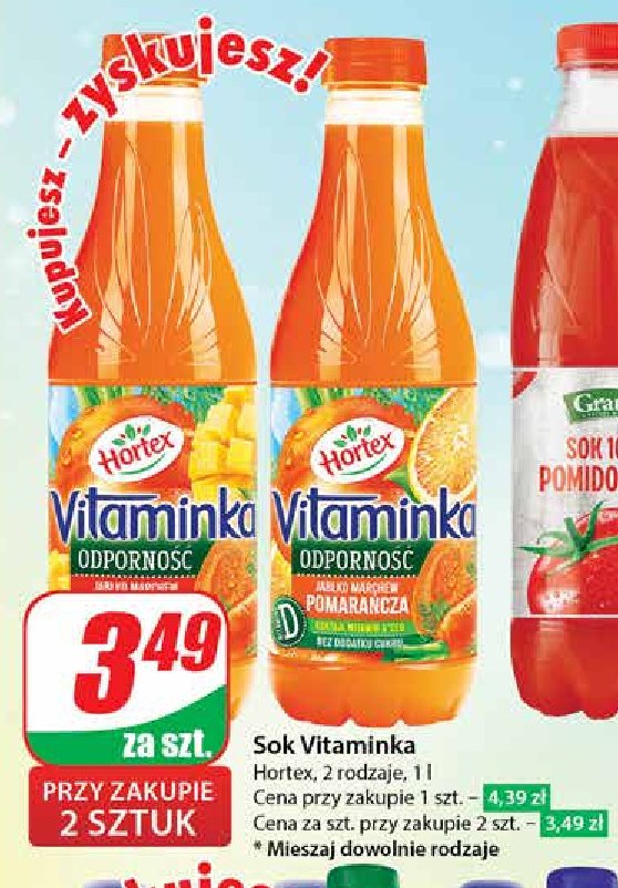 Sok marchew-jabłko-banan-mango Hortex vitaminka promocja w Dino