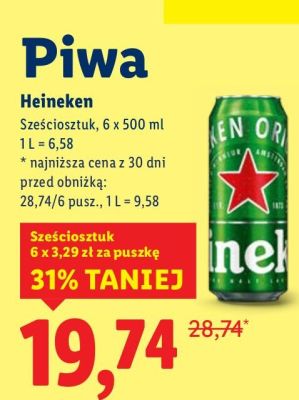 Piwo Heineken 6 x 500 ml promocja w Lidl