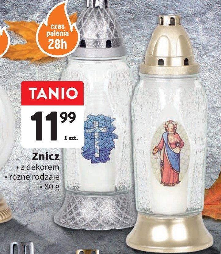 Znicz szklany z dekorem promocja w Intermarche